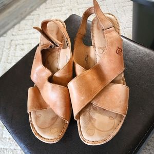 Born Leather Cork Criss Cross Wedges